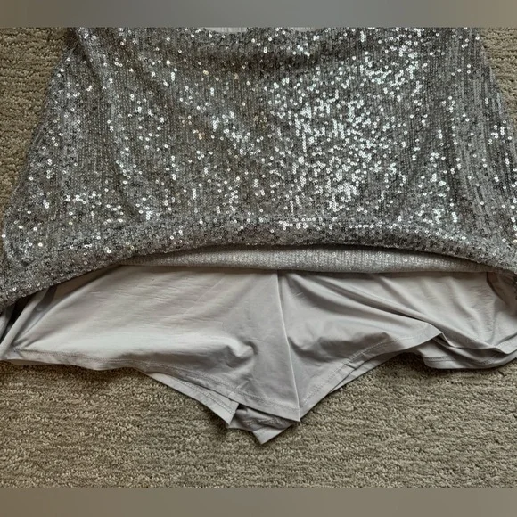 Abercrombie & Fitch Silver Sequin Skirt with Short - Picture 2 of 6